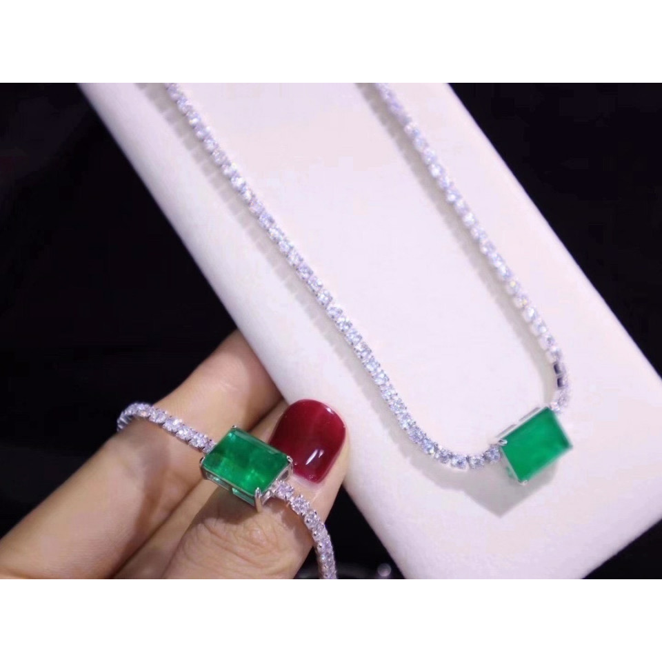  925 Sterling Silver Cubic Zircon Emerald Women Bracelet
